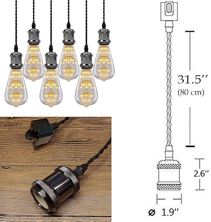 Kiven 3-Light H System Track Mini Pendant, Pearl Black Finish Lamp Holder Fitting, Rose Pendant Braided Fabric Flex Cord Length 31.5 in,TB0123-80CM