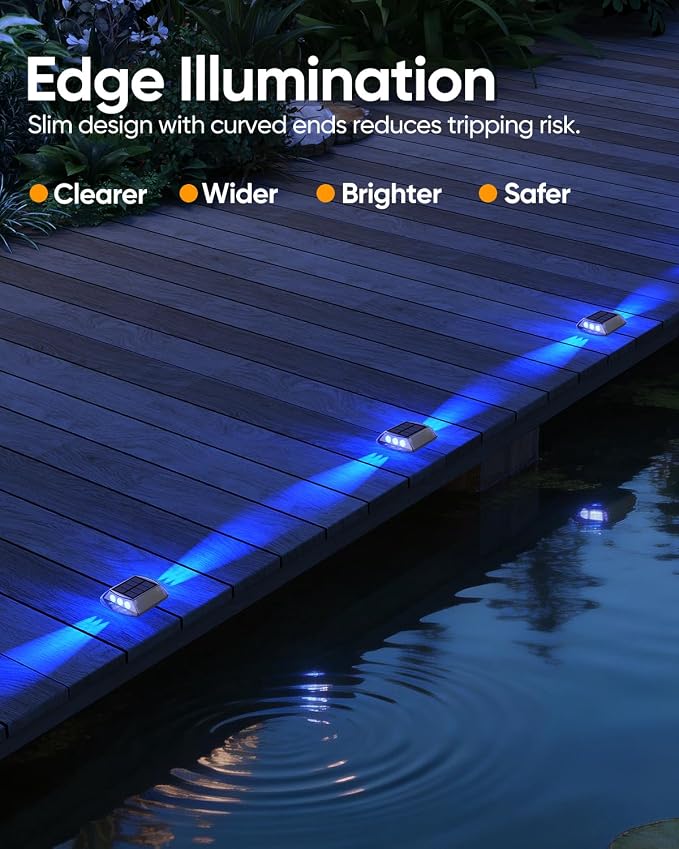 DetarZinLED Solar Driveway Lights Outdoor, 8 Pack IP68 Waterproof Dock Deck Lights Solar Powered, Stick on & Screw Blue Markers Light for Pathway, Walkway, Sidewalk, Patio, Pool Deck, Garage Entrance