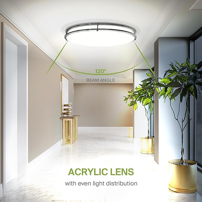 ASD LED 32" Oval Flush Mount Lighting, Close to Ceiling Light Fixture | 5CCT, Dimmable, ETL Listed | 50W 4195LM 2700-5000K 120V | Low Profile Double Ring Lamp | Nickel, 2 Pack