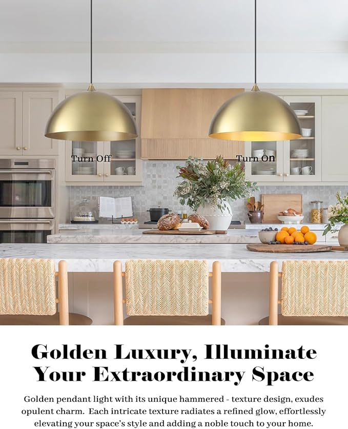 Gold Pendant Light 3 Packs, Gold Dome Pendant Light 16 inch, Large Pendant Lights Kitchen Island, Industrial Farmhouse Pendant Lights for Kitchen Island, Dining Room, Cafe, Bar