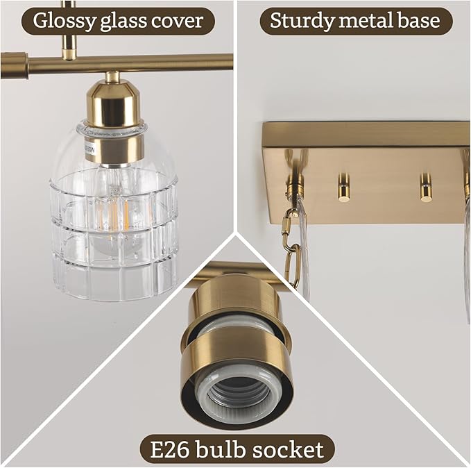 FRIXCHUR Gold Kitchen Island Lighting, 4-Lights Linear Chandelier Pendant Light with Clear Glass Shade, Height Adjustable Industrial Chandelier Pendant Light for Kitchen Island Dining Room