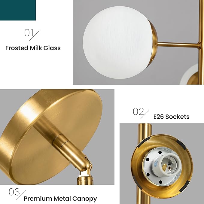 Modern Sputnik Chandelier Ceiling Light Fixture, 4-Light Semi Flush Mount Gold Chandelier with Globe Milky Frosted Glass Shade Adjustable Dining Room Sputnik Ceiling Light for Kitchen, Hallway