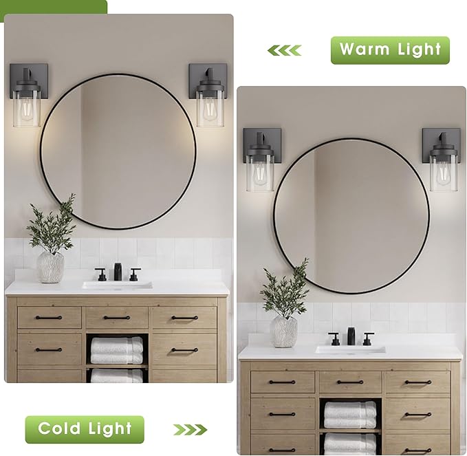 Espird Matte Black Wall Lights, Set of 2 Wall Sconce with Clear Glass Shade, Farmhouse Sconce Lights, Wall Mount Lamp for Bedroom Mirror Living Room