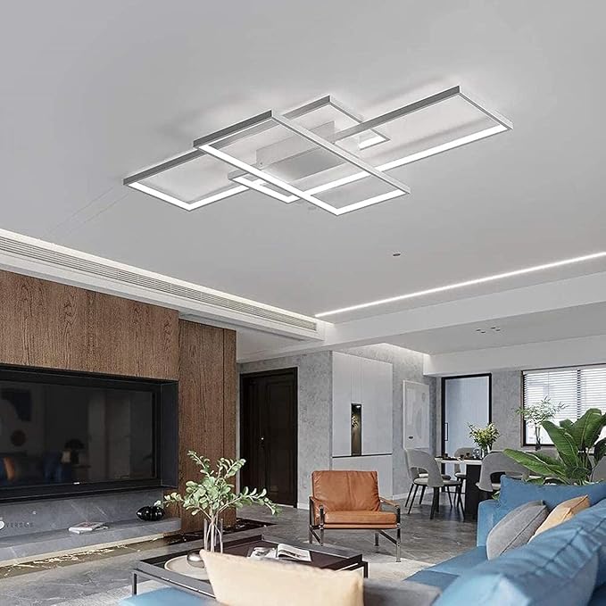 Modern LED Ceiling Light 55" Dimmable White Ceiling Light Fixture with Remote Control Square 82W 3000K-6500K Ceiling Lamp for Kitchen, Living Room, Bedroom