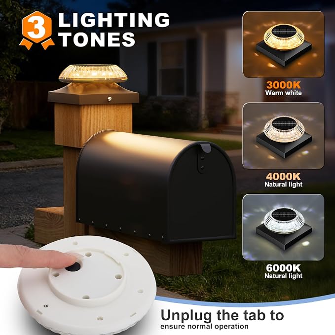 VOLISUN Solar Post Cap Lights 12pack, Black Solar Fence - Post Lamps Outdoor Waterproof, with Warm/Natural/Cool Light,for 4x4 Wooden/Vinyl