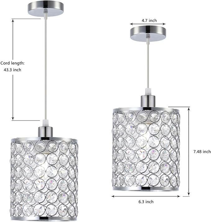 2 Pack Modern Chrome Crystal Pendant Lighting, Adjustable Pendant Light Fixture for Kitchen Island Dinning Room Bedroom Silver