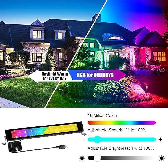 2 Pack 50W 2.4G Remote Control RGB Wall Washer Light with Remote Control & APP Control, for Birthday Party, Garden Lighting, Wall Display, Hotel, Building, Commercial Lighting