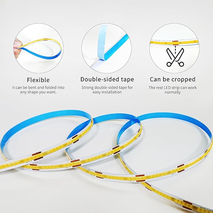 100FT COB LED Strip Lights Warm White Dimmable DC 24V 3000K Flexible LED Tape Light for Bedroom, with Remote and app Control LED Tape Lights,for DIY Home Decoration(2 Rolls of 50ft)