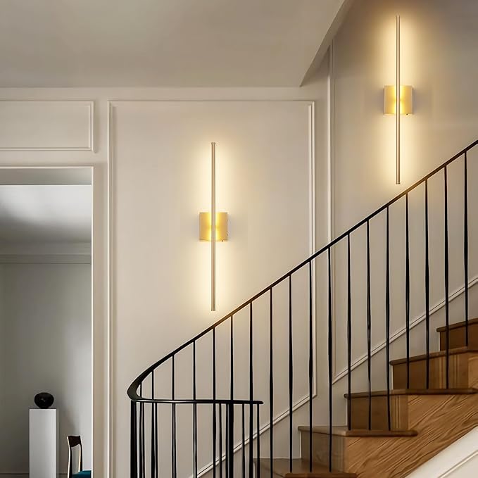 KARTOOSH Battery Operated Wall Sconces with Remote Control, Dimmable Wall Sconces Set of Two, 350°Rotate, 3000K LED Gold Wireless Wall Light for Living Room, Hallway, Bedroom, 24.4 Inch (2 Pack)