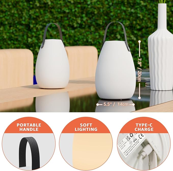 uuffoo Rechargeable Portable Table Lamp, Cordless RGB Lantern with Remote, Decorative LED Night Light, IP44 Waterproof Indoor Outdoor Lamp for Bedroom Patio Garden Wedding Party