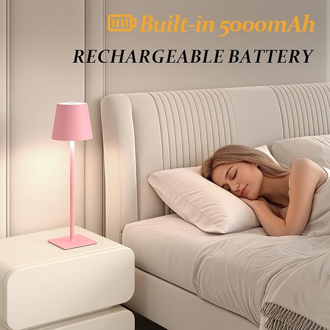CHLORANTHUS 2 Pack Cordless Table Lamps, 3 Colors Stepless Dimming, 5000mAh Rechargeable Battery LED Desk Lamp for Bedroom/Couple Dinner/Desk/Cafe/Dining Room/Terrace