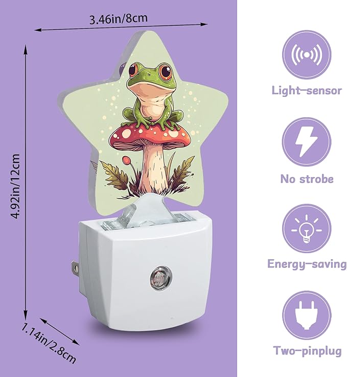 Nightlight,Cute Frog Decorative Night Lights Plug Into Wall,Mushroom Night Light with Auto Sensor for Bedroom,Nursery,Hallway,Stairway,Gifts
