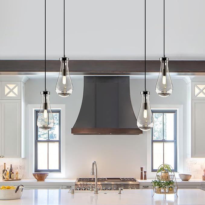 Raindrop Pendant Lights Kitchen Island: Modern Black Teardrop Hanging Light for Bathroom - 2 Lights Crystal Pendants Light over Dining Table - Brass matte lamps Fixture for Bedroom Bulbs Included