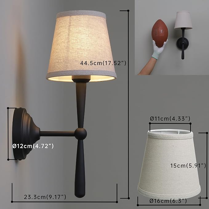 Sconces Wall Lighting Set of Two with Boho Linen Fabric Shade, E26 Aged Brass Vanity Bathroom Wall Lamps, Hardwired Indoor Wall Lights for Living Room Bedside Nightstand Light