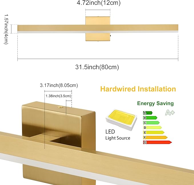 Gold Bathroom Vanity Light 31.5 inch, 26W Dimmable 5CCT LED Modern Bathroom Light Fixture Over Mirror, ETL Certificated