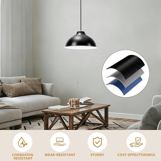 Balck Pendant Lights for Kitchen Island,Farmhouse Pendant Light Fixtures with Shade,Adjustable Height Hanging Lights for Bedroom Dining Room Entryways