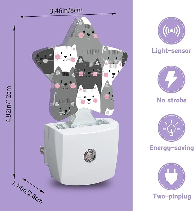 Nightlight,Gray Cats Decorative Night Lights Plug Into Wall, Night Light with Auto Sensor for Bedroom,Nursery,Hallway,Stairway,Gifts