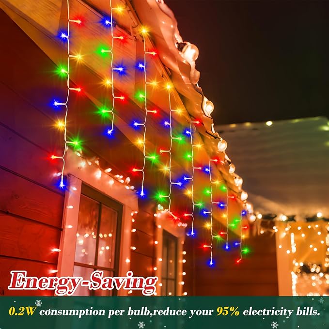 XURISEN 132ft Christmas Lights Decorations Outdoor, 1280 LED 8 Modes Fairy Lights with 240 Drops,Plug in Waterproof Timer Memory Function for Christmas Holiday Wedding Party Decorations(Multicolor)