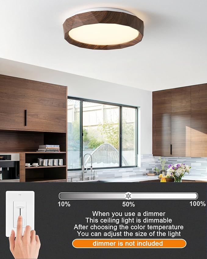 ANYLOVE 15 inch LED Flush Mount Ceiling Light Fixture,3000K 4000K 5000K Adjustable Ceiling Lights, Farmhouse Oak Wood Grain Ceiling Light for Bedroom Hallway Bathroom Kitchen