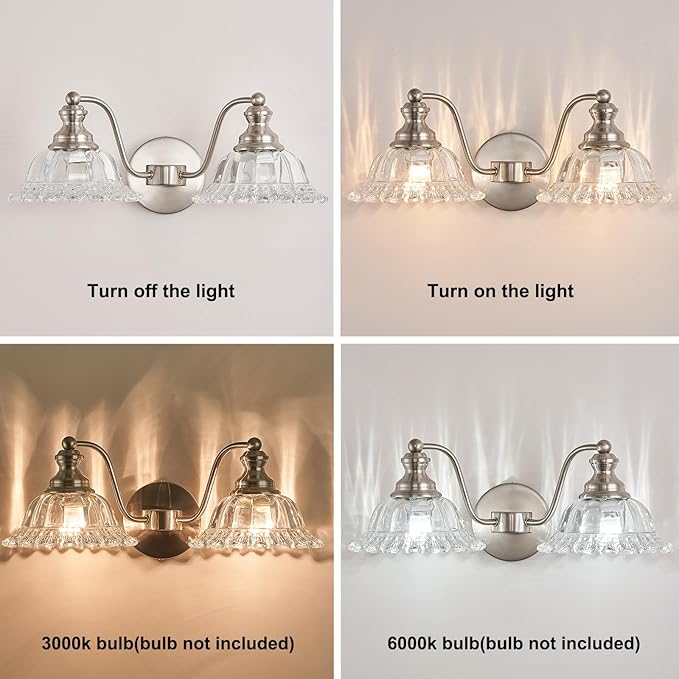 XIEDUN Brushed Nickel 2 Light Vanity Lights Fixture Lights for Bathroom