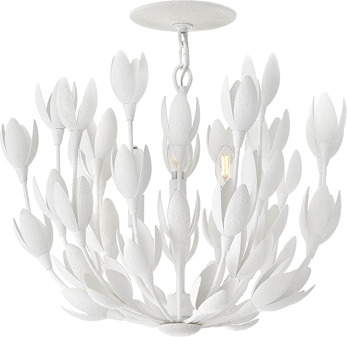 Hinkley Flora Large Convertible Semi-Flush Mount Ceiling Light - from the Lisa McDennon Collection, Handmade, Hand-Painted, Bulbs Nestled Inside Flowers, Converts to Pendant - in Textured Plaster