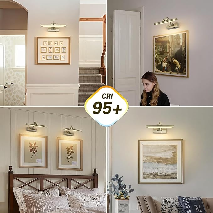 DESOOP Wireless Picture Lights Rechargeable Gallery Lighting Battery Picture Frame Light with Remote and Timer, Adjustable Art Light for Paintings, Portraits, Antique Bronze Finish 12'' Inch 2W 2700K