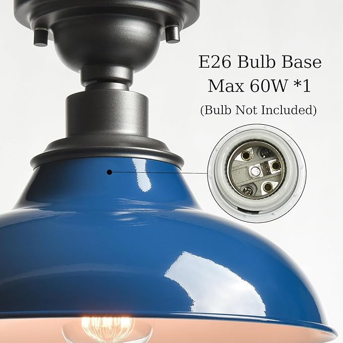 SAMTEEN 12-Inch Semi Flush Mount Ceiling Light Barn Style Light Fixture Dark Blue Farmhouse Ceiling Light Fixtures for Hallway Bedroom Staircase Living Room