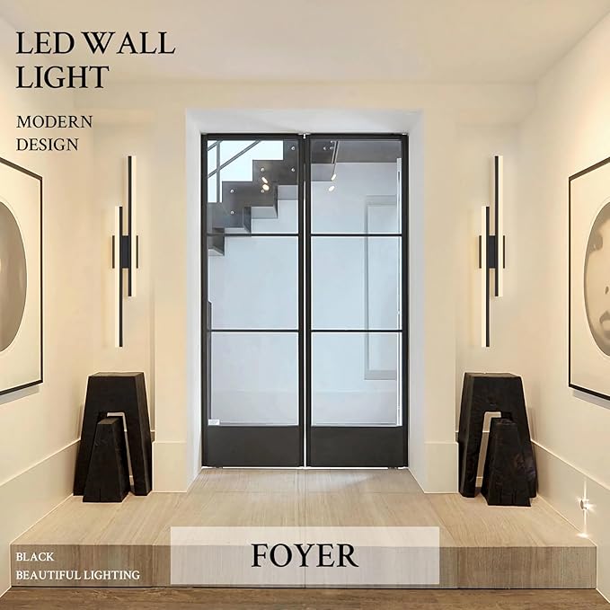 LED Wall Sconce Set of 2 Black Remote Modern LED Vanity Lights Set of 2 Indoor Wall Light Fixtures for Living Room, Dimmable Wall Sconce for Bedside Bedroom Bathroom, 31.5inch 2 Pack