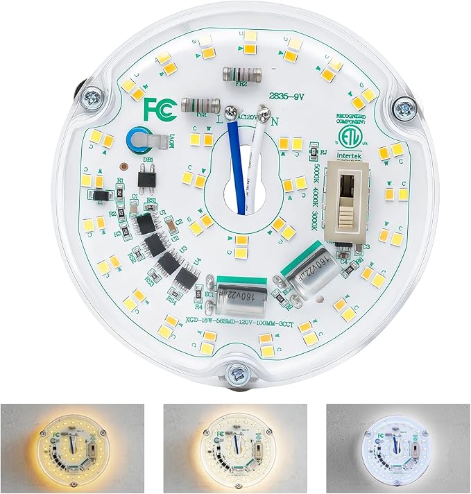 LED Ceiling Fan Light Retrofit Kit, 4 Inch, Ceiling Light Replacement kit Panel PCB Engine, 18W, 3CCT 3000K-4000k-5000K Shift by Toggle Switch 120V, ETL, 2200LM, CRI90, Dimmable