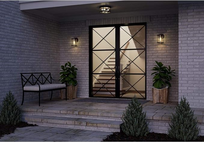 Progress Lighting Gunther Collection 2-Light Clear Glass Farmhouse Outdoor Flush Mount Light Antique Bronze, 5.75x12.63x12.63