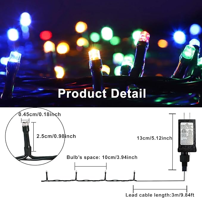 PMS 100-1000 LED Christmas Lights, Low Voltage Fairy String Lights with 8 Modes, Ideal for Xmax Tree, Garden, Home, Party, Halloween Festival Deco (Mixed-Color, 300 LEDs)