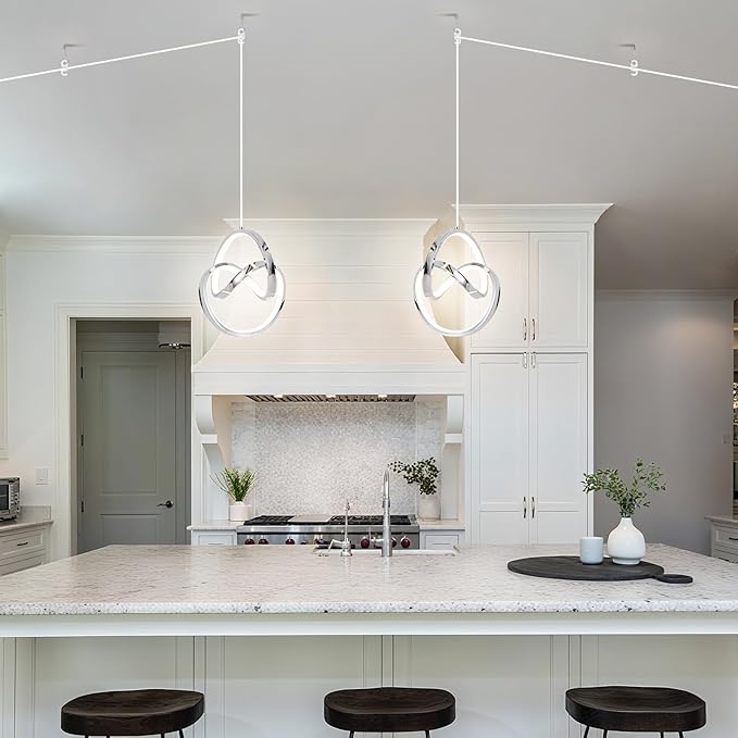 Modern LED Pendant Light Fixtures Pendant Lights Kitchen Island Lighting Adjustable Height Chrome Hanging Lamp for Dining Room Bedroom Living Room (1 Pack)