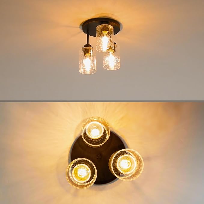 hykolity 3-Light Semi Flush Mount Ceiling Light, 9 Inch Oil Rubbed Bronze Close to Ceiling Light Fixtures with Seeded Glass Shades, Modern Ceiling Lighting for Kitchen, Bedroom, Entryway, ETL Listed