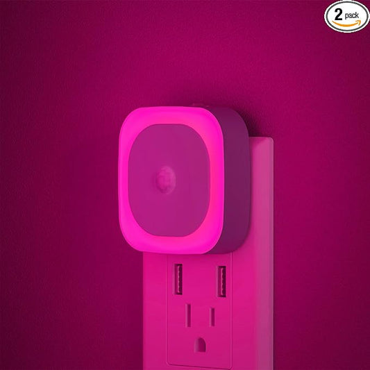 YUNLEX 2 Pack Plug in Night Light with Motion Sensor & Dusk to Dawn Sensor, Soft Pink Glow for Bedroom, Hallway, Girls Room, 3 Sensor Modes, Auto ON/Off, Dimmable Nightlight as Mother GIFS