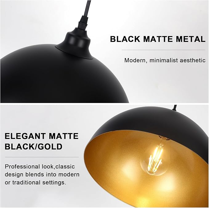 3 Set Black Pendant Light Fixtures for Dining Room 11.8" Farmhouse Pendent Lights Industrial Modern Chandelier Ceiling Hanging Light Fixture for Kitchen Living Room Foyer Entryway Kitchen Island