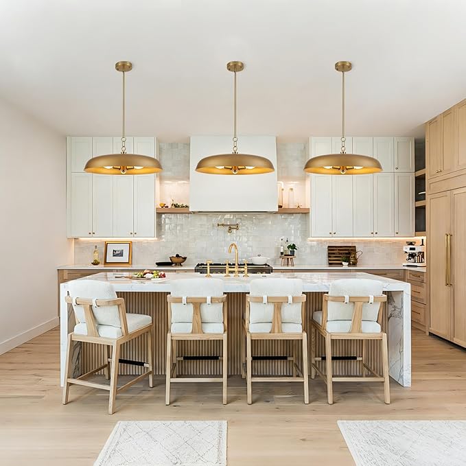 Large Gold Pendant Lights 20 Inch, 3-Lights Modern Brushed Gold Dome Chandelier, Farmhouse Pendant Lighting Fixture Ceiling Hanging Light for Kitchen Island, Dining Room, Cafe, Bar