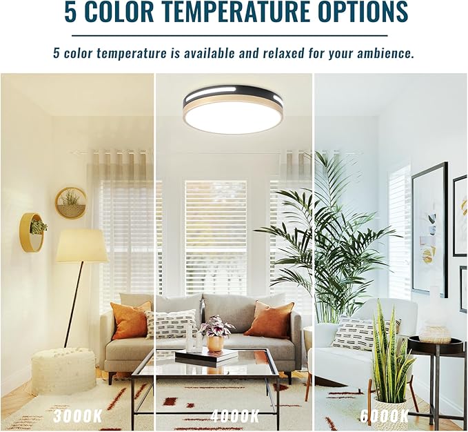 LED Ceiling Light Flush Mount Black and Gold,24W Kitchen Light Fixture Ceiling Mount 2 Pack,12 inch Close to Ceiling Light Fixture 5CCT for Bedroom,Bathroom,Living Room