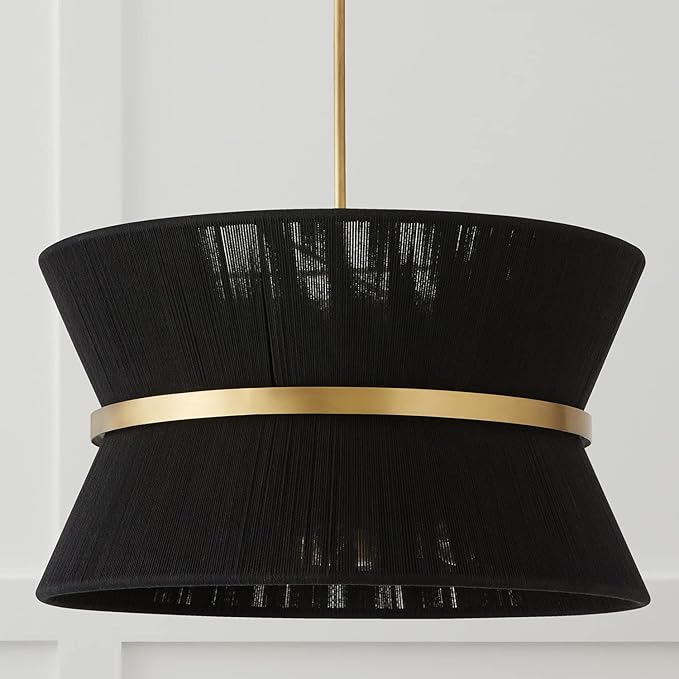 Capital Lighting 341281KP Cecilia Transitional Art Deco Luxe Hand-Wrapped Black Rope Tapered Pendant Light Fixture, 8-Light 480 Total Watts, 14" H x 24" W, Patinaed Brass