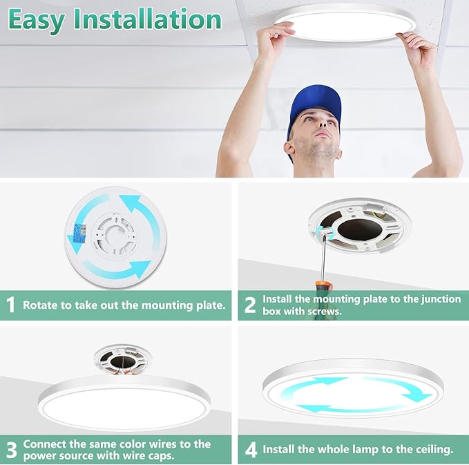 Brightever 15 Inch Large Flush Mount Ceiling Light Fixtures, 4000LM 300W Equivalent, 5000K Daylight White, 0.67 Inch Ultra Thin 30W Surface Mount LED Ceiling Lights for Bathroom, Non-Dimmable, 3 Packs
