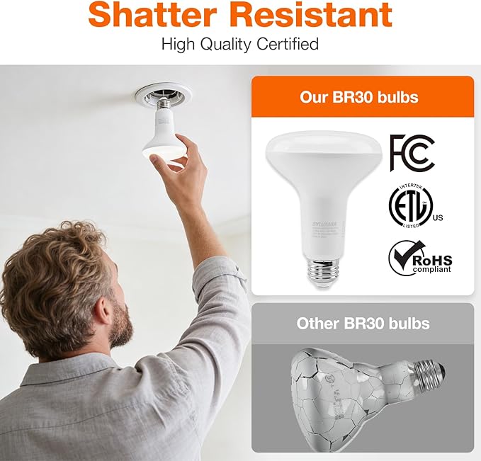 Sylvania ECO LED BR30 Light Bulb, 65W = 9W, Dimmable, Frosted Finish, 650 Lumens, 3000K, Neutral White - 4 Pack (41101)