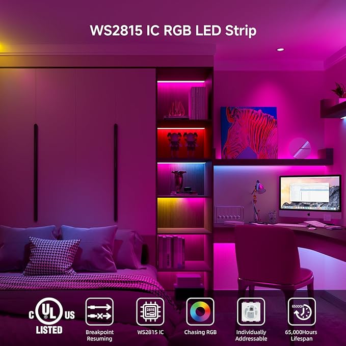 BTF-LIGHTING WS2815 (Upgraded WS2812B) LED Strip Light,UL Listed,16.4FT 150 LED/Pixels,Flexible Chasing RGB,Dual Signal Individually Addressable,5050SMD,DC12V IP67(No Adapter or Controller)