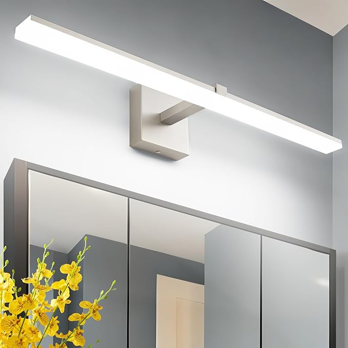 ZUZITO 30 Inch Bathroom Light Fixtures Over Mirror Brushed Nickel Arm Wide LED Vanity Bar 6000K Aluminum ETL IP44