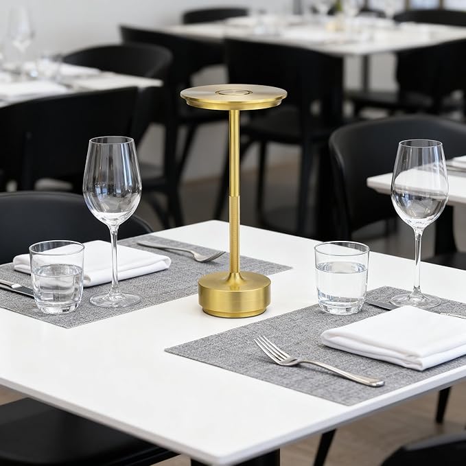 UdoUto Cordless Table Lamp Rechargeable - 5000mAh Battery Operated LED Table Light with Touch Stepless Dimming & 3 Color Modes - Portable Gold Metal Outdoor Lamp for Patio, Restaurant, Bedroom