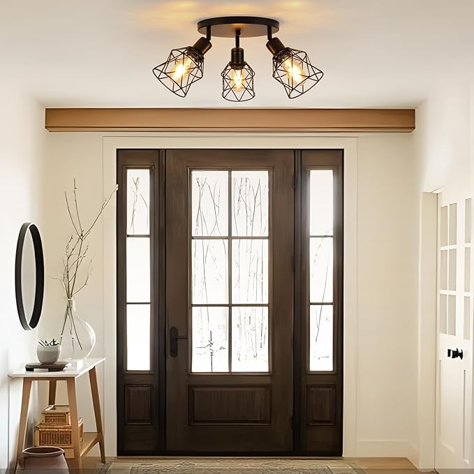 WILON Kitchen Light Fixtures Ceiling Mount, Black Fixtures 3-Light Adjustable Semi Flush Mount Ceiling Light, Multi-Directional Lights for Kitchen Hallway Dining Room(E26 Base)