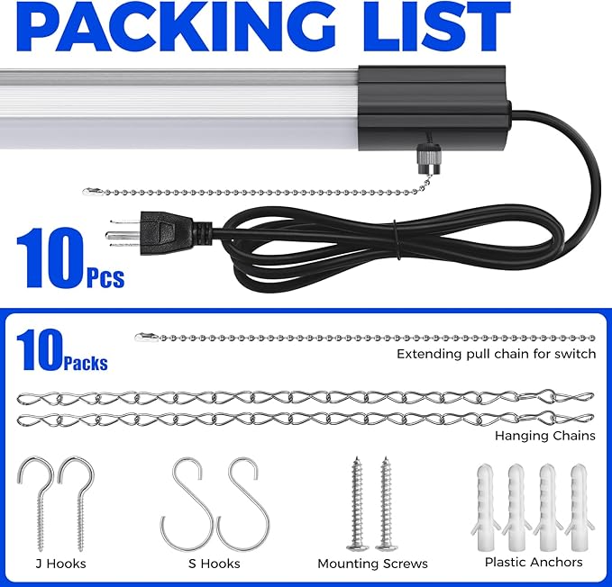 Barrina BS84 LED Shop Lights for Workshop 4FT, 84W, 10000LM, 6500K Linkable Light Fixture for Garage, Basement, Hanging or Flush Mount, 10 Packs