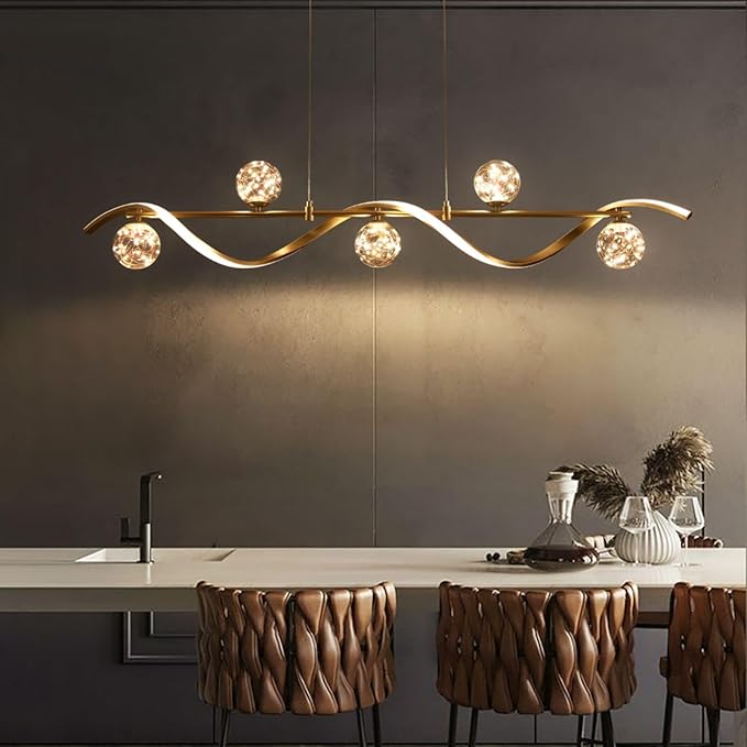 homary Kitchen Island Light with Glass Globes, 51.2" Gold Chandelier Dimmable Linear Pendant Light, Adjustable Height, Dining Room Fixture for Table, Bar or Kitchen Island