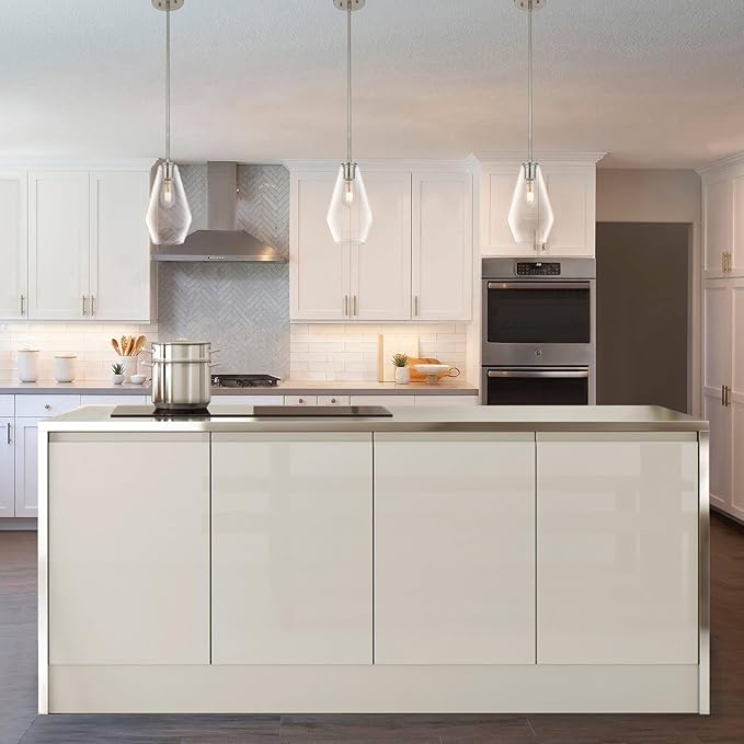 XiNBEi Lighting Pendant Lighting, Modern 1 Light Glass Pendant Light Fixture Brushed Nickel Adjustable Kitchen Pendant Ceiling Light XB-P1228-BN