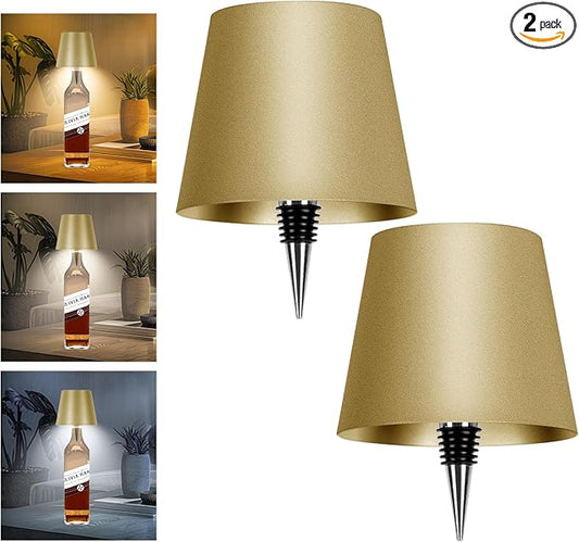 2 Pack Wine Bottle Lamps, 2026 New 3 Color Rechargeable Wireless Bottle Lamps, Bottle Lamp Kit for Liquor Bottles with Touch Dimming for Parties, Restaurants & Home Decor (‌Golden)