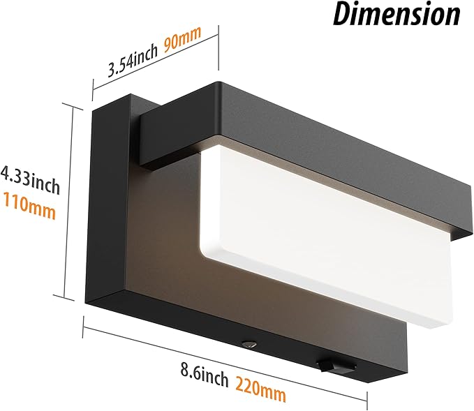 Wall Sconce Black Wall Light with On/Off Switch 8 inch LED Wall Lamp Acrylic Lampshade 4000K Sconce Wall Lighting