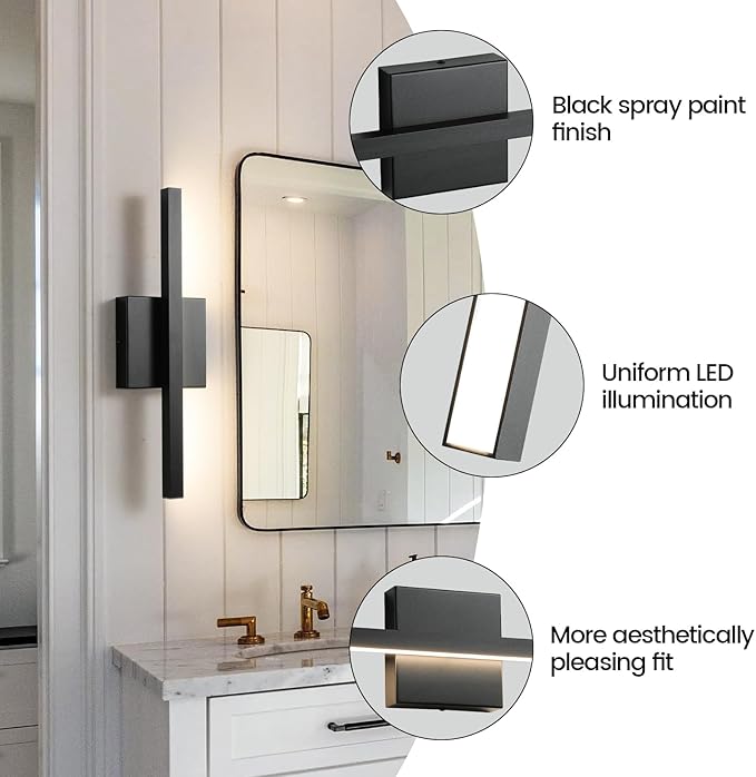 Epinl Black Bathroom Vanity Light - 15.7 inch 5CCT Modern Bathroom Light Fixture Over Mirror 12W LED Dimmable Wall Sconce Lighting Fixture for Bathroom Bedroom